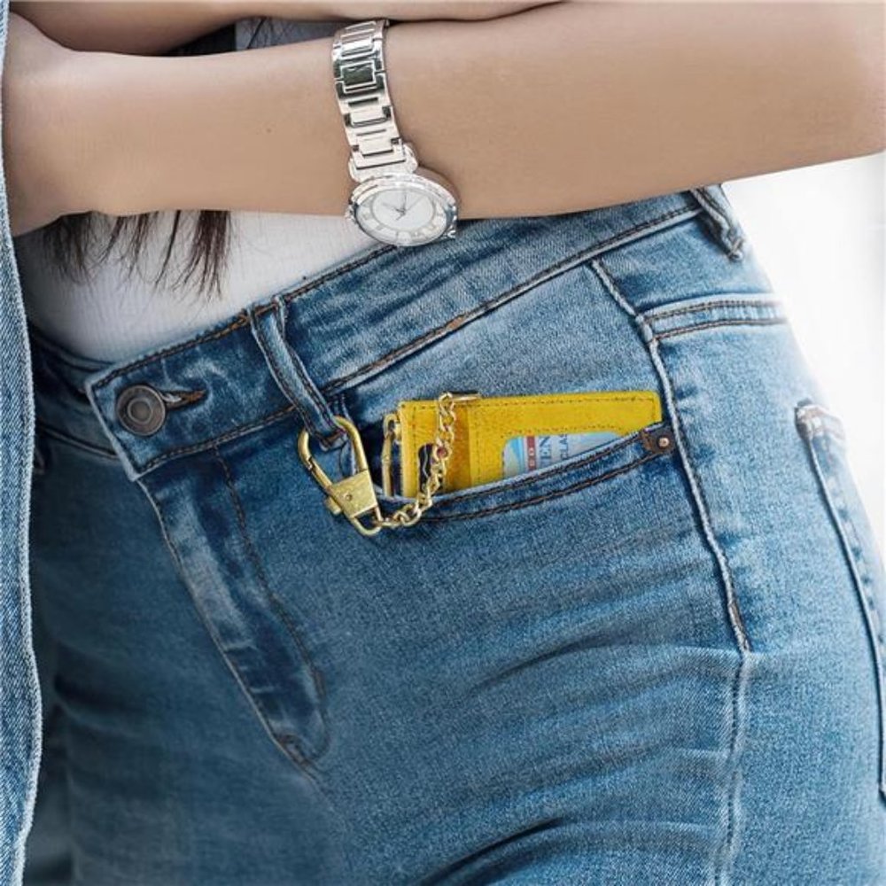 Yellow Wallet Card Holder Keychain Wallet for Women/ - Picture 2 of 6